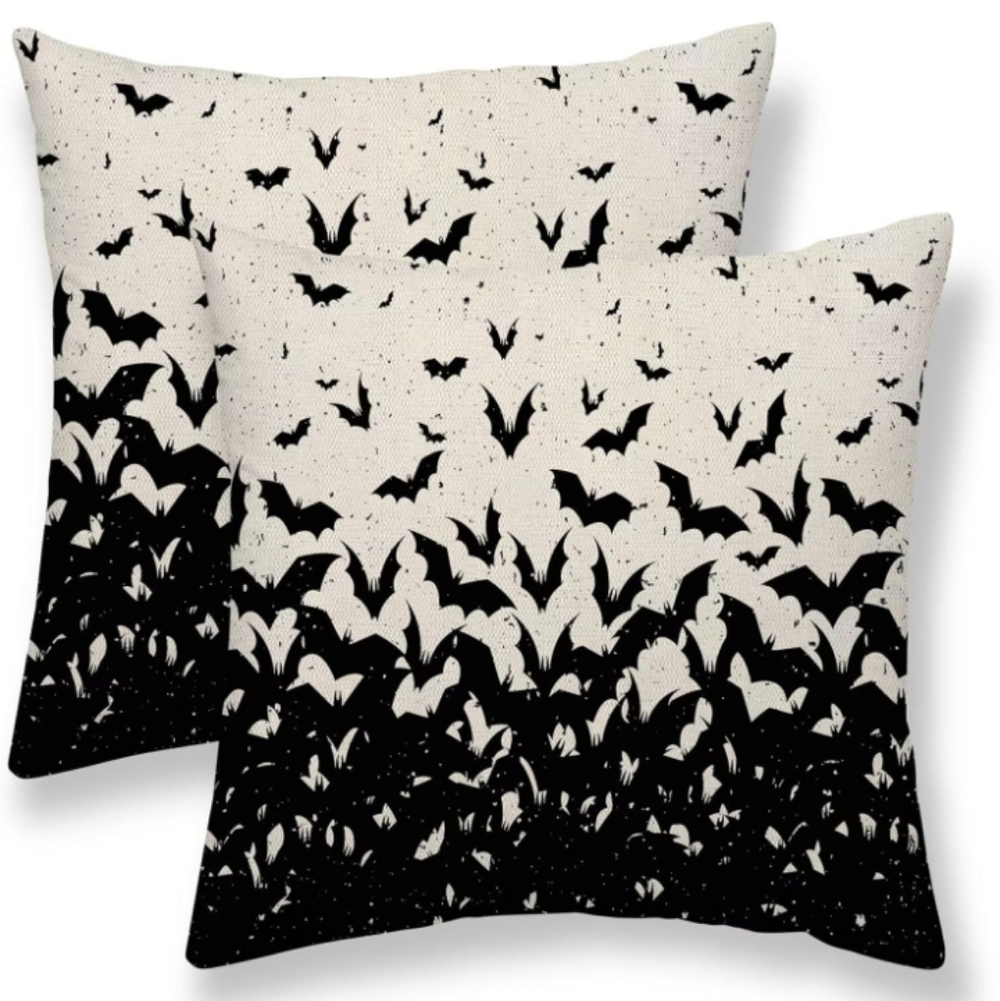 2/$20 Black & Cream Bat Print Decorative Throw Pillowcases - Set Of 2